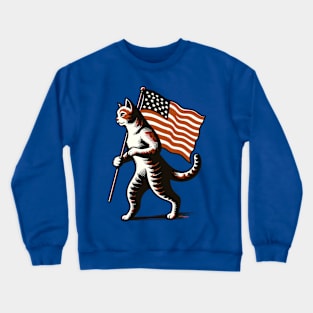 Cat carrying an American flag Crewneck Sweatshirt